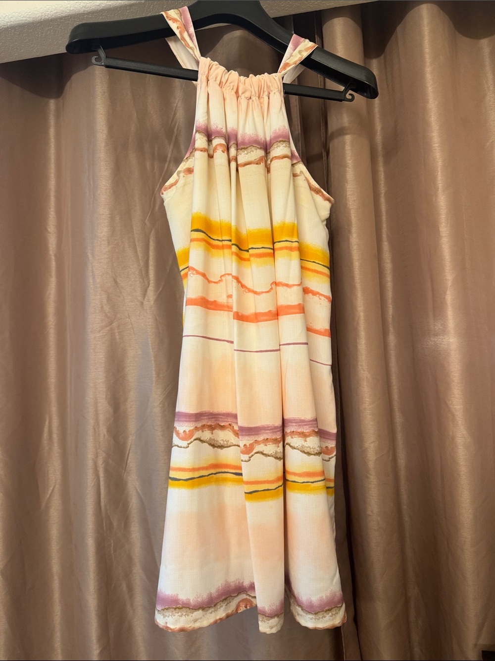 Nine West Cream Midi Dress with Yellow, Coral & Mauve Stripes